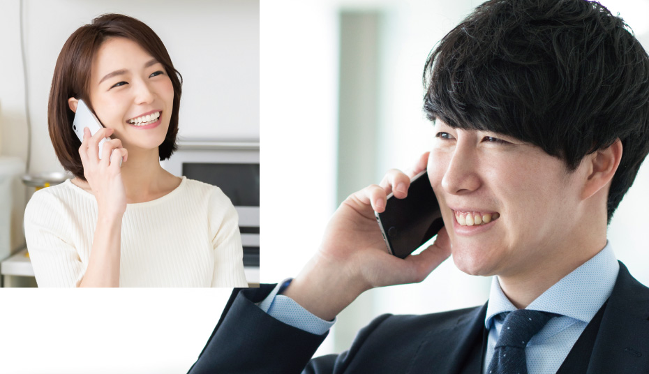 通話中の夫婦の画像
